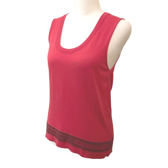 Louis Vuitton Tops - Red & Black Louis Vuitton Sleeveless Tank Top LV Text & Branding Border Size Med